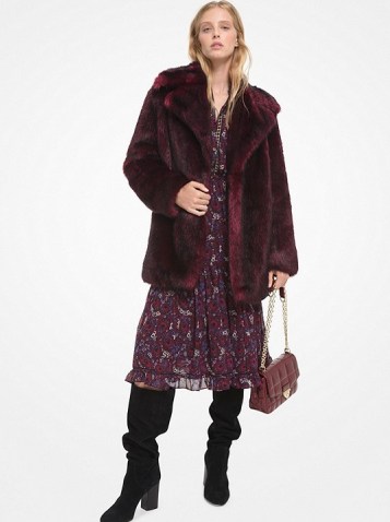 MICHAEL MICHAEL KORS Faux Fur Coat Gark Ruby ~ red winter coats - flipped