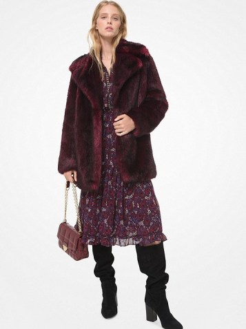MICHAEL MICHAEL KORS Faux Fur Coat Gark Ruby ~ red winter coats