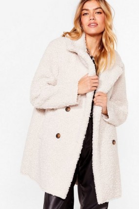 Nast Gal Faux Fur Up to Something Longline Jacket | cream texture winter jackets | neutral winter coats