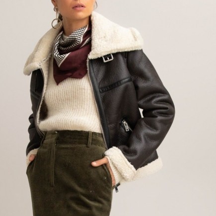 Faux Leather Aviator Jacket with Faux Sheepskin Lining – La Redoute Collections
