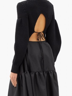CECILIE BAHNSEN Fifi open-back cable-knit sweater | black tie detail sweaters | balloon sleeve jumpers - flipped