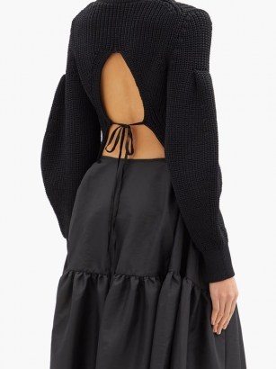 CECILIE BAHNSEN Fifi open-back cable-knit sweater | black tie detail sweaters | balloon sleeve jumpers