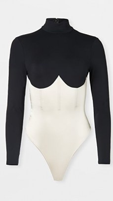 Fleur du Mal Mock Neck Long Sleeve Bodysuit | fitted corset style bodysuits - flipped
