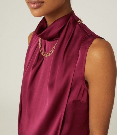 REISS FREYA CHAIN DETAIL SLEEVELESS TOP BERRY – necklace style tops - flipped