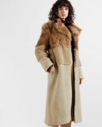 Ted Baker BEEACX Full Shearling Coat – tonal brown winter coats – luxe outerwear