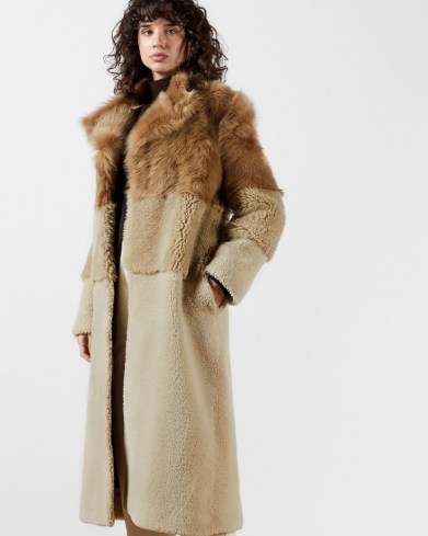 Ted Baker BEEACX Full Shearling Coat – tonal brown winter coats – luxe outerwear - flipped