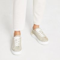 RIVER ISLAND Gold metallic lace up trainers ~ sports luxe sneakers