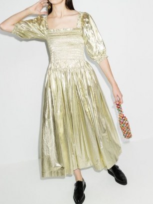 Molly Goddard Camilla shirred dress ~ metallic gold-tone dresses ~ smocked bodice - flipped