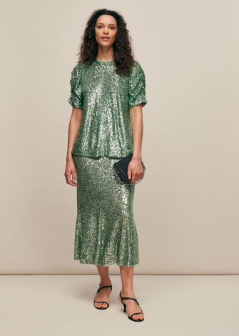 WHISTLES SEEMA GREEN SEQUIN TOP ~ sparkly party tops - flipped