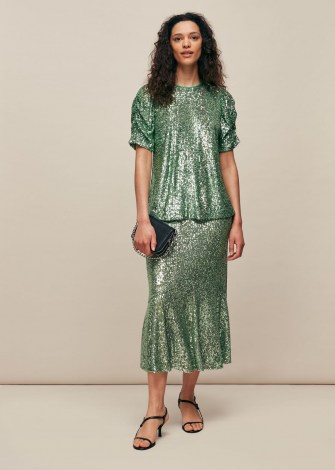 WHISTLES SEEMA GREEN SEQUIN TOP ~ sparkly party tops