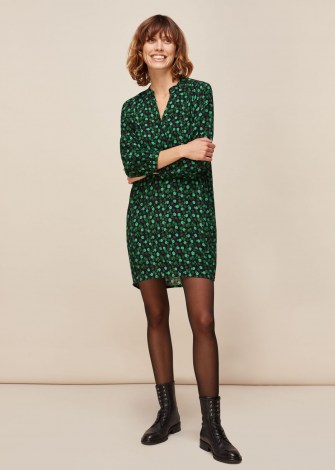 WHISTLES WINTER DITSY SACK DRESS / small floral prints / green loose fit dresses