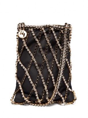 ROSANTICA Greta crystal-net satin shoulder bag | small black embellished bags - flipped