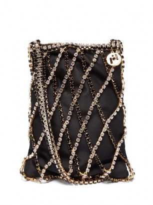 ROSANTICA Greta crystal-net satin shoulder bag | small black embellished bags