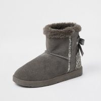 RIVER ISLAND Grey suede quilted faux fur lined boots