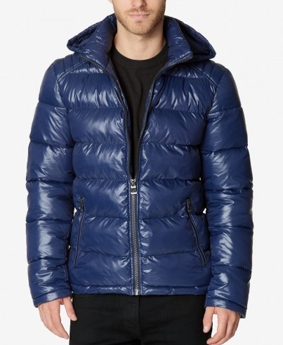 GUESS Men’s Hooded Puffer Coat – warm and lightweight with removeable hood - flipped