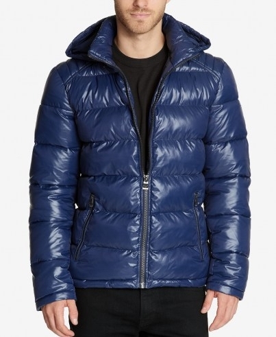 GUESS Men’s Hooded Puffer Coat – warm and lightweight with removeable hood