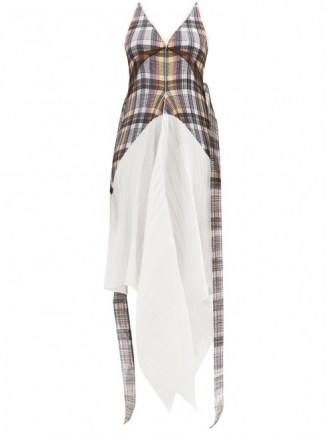 BURBERRY Handkerchief-hem check plissé dress ~ asymmetric hemline dresses - flipped