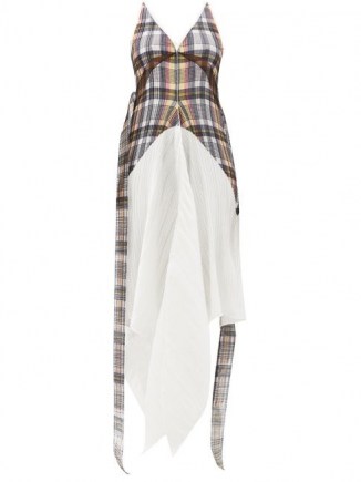 BURBERRY Handkerchief-hem check plissé dress ~ asymmetric hemline dresses