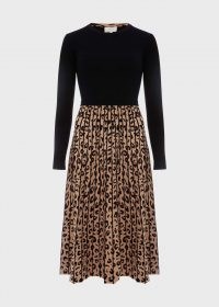 HOBBS HARLIE KNITTED DRESS – pleated winter dresses – black and camel – neutral clothing
