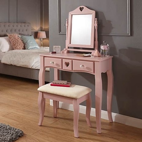 Heart Dressing Table Set – Set includes a stylish dressing table, adjustable mirror and matching padded stool
