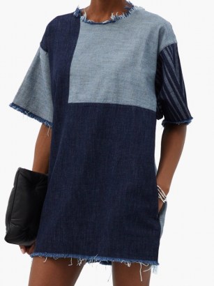 MARQUES’ALMEIDA Hero patchwork upcycled-denim mini dress | frayed edge shift dresses | T-shirt design fashion