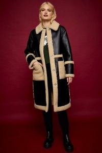 TOPSHOP IDOL Black PU And Borg Long Reversible Coat / faux leather and textured fur winter coats