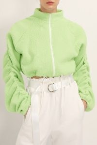 STORETS Addison Ruched Fleece Jacket ~ casual green cropped jackets