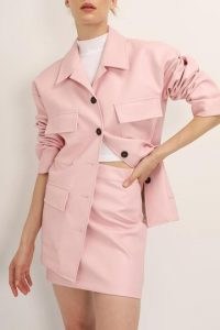 STORETS Sadie Flap Pocket Pleather Jacket ~ pink faux leather jackets
