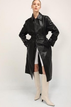 STORETS Natalie Pleather Trench Coat | black faux leather coats - flipped