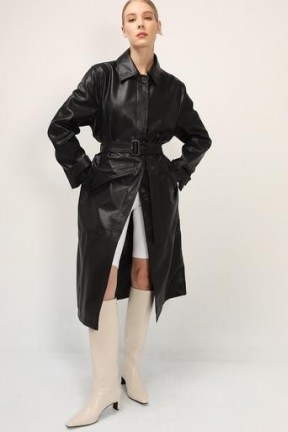 STORETS Natalie Pleather Trench Coat | black faux leather coats