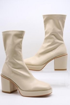 storets Mid Heel Sock Boots | beige retro platform footwear - flipped