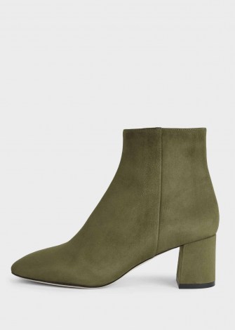 HOBBS IMOGEN ANKLE BOOT – olive-green block heel boots – winter colours – autumn footwear - flipped