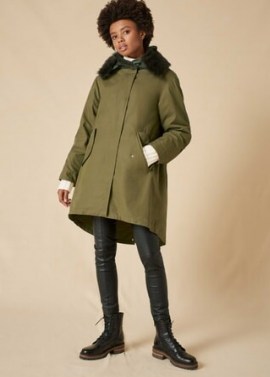 Me+Em 2-in-1 Swing Parka + Shearling Hood ~ khaki-green winter coats ~ stylish parkas ~ me and em
