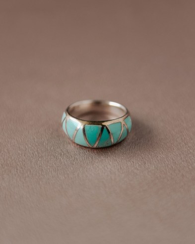 Ingrid Sterling Silver Turquoise Ring – Solid sterling silver – Natural turquoise gemstones - flipped