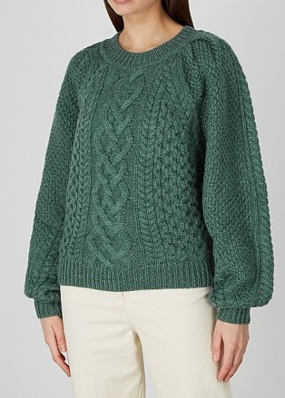 ISABEL MARANT ÉTOILE Romy cable-knit wool jumper | slouchy green jumpers - flipped