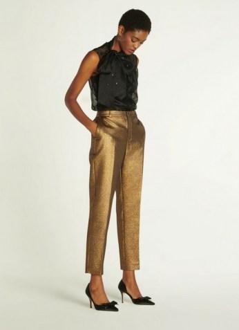 L.K. BENNETT ISSY GOLD TAILORED TROUSERS – metallic evening pants – glamorous party wear - flipped