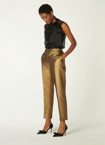 L.K. BENNETT ISSY GOLD TAILORED TROUSERS – metallic evening pants – glamorous party wear