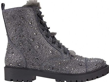 Jessica Simpson Kalirah2 in pewter embellished hiker boot ~ shimmering lace up boots - flipped