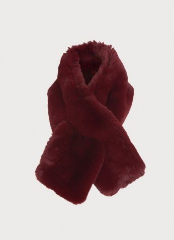 L.K. BENNETT JODIE BURGUNDY FAUX FUR SCARF – dark red luxe winter scarves - flipped