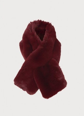 L.K. BENNETT JODIE BURGUNDY FAUX FUR SCARF – dark red luxe winter scarves