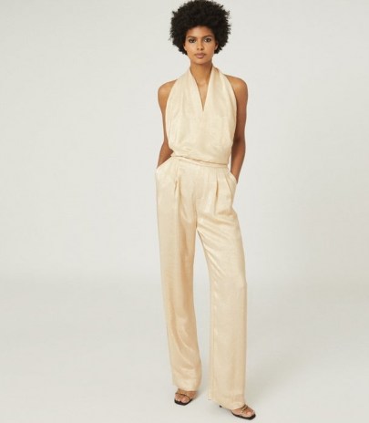 Reiss JODY JUMPSUIT METALLIC GOLD ~ party glamour ~ glamorous occasion jumpsuits - flipped