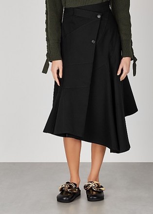 JW ANDERSON Black panelled twill midi skirt | asymmetric skirts - flipped