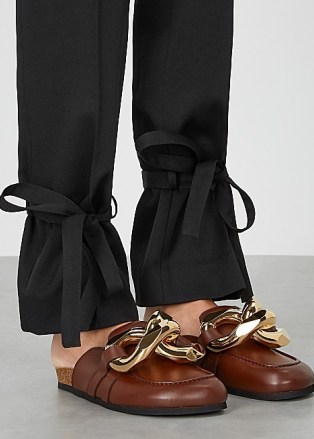 JW ANDERSON Dark brown chain-embellished leather mules ~ flat chunky chain mule shoes - flipped