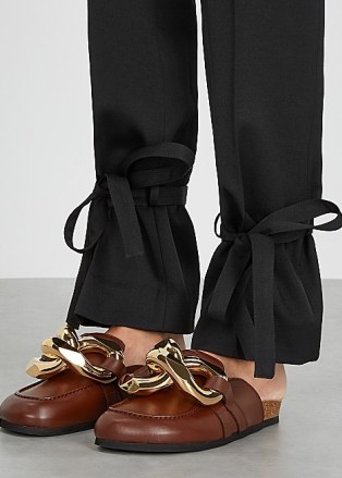JW ANDERSON Dark brown chain-embellished leather mules ~ flat chunky chain mule shoes