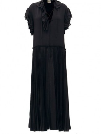 KHAITE Kaelan lace-up ruffle-trimmed silk maxi dress – black fluid frill trim dresses