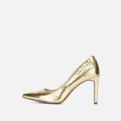 KENNETH COLE RILEY 85 METALLIC SNAKE PUMP ~ gold court shoes - flipped