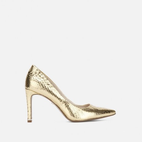 KENNETH COLE RILEY 85 METALLIC SNAKE PUMP ~ gold court shoes