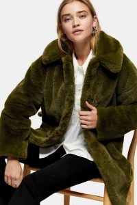 Topshop Khaki Velvet Faux Fur Jacket ~ green winter jackets