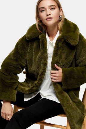 Topshop Khaki Velvet Faux Fur Jacket ~ green winter jackets