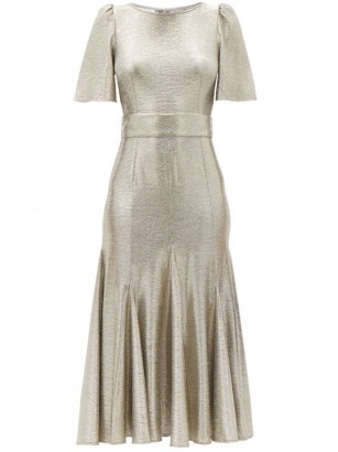 GOAT Kordelia Platinum silver butterfly-sleeve metallic jersey dress ~ luxe fit and flare dresses ~ luxe occasionwear - flipped
